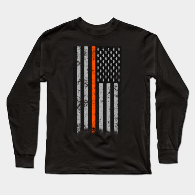 Halloween Thin Orange Line Flag Bats Long Sleeve T-Shirt by HalloweenTown